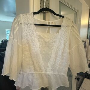 Japna White Floral Lace Blouse